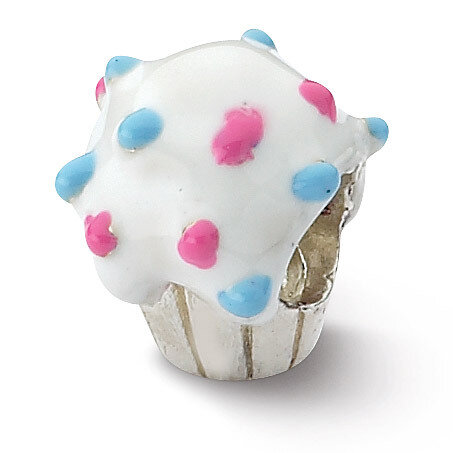 Enameled Cupcake Bead - Sterling Silver QRS1896