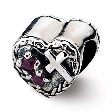 Synthetic Diamond and Cross Heart Bead - Sterling Silver QRS1917