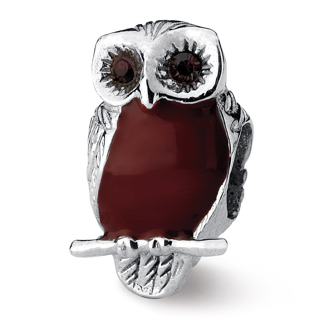 Brown Enameled Wise Owl Bead - Sterling Silver QRS1945