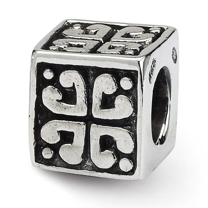 Heart Cube Bead - Sterling Silver QRS201