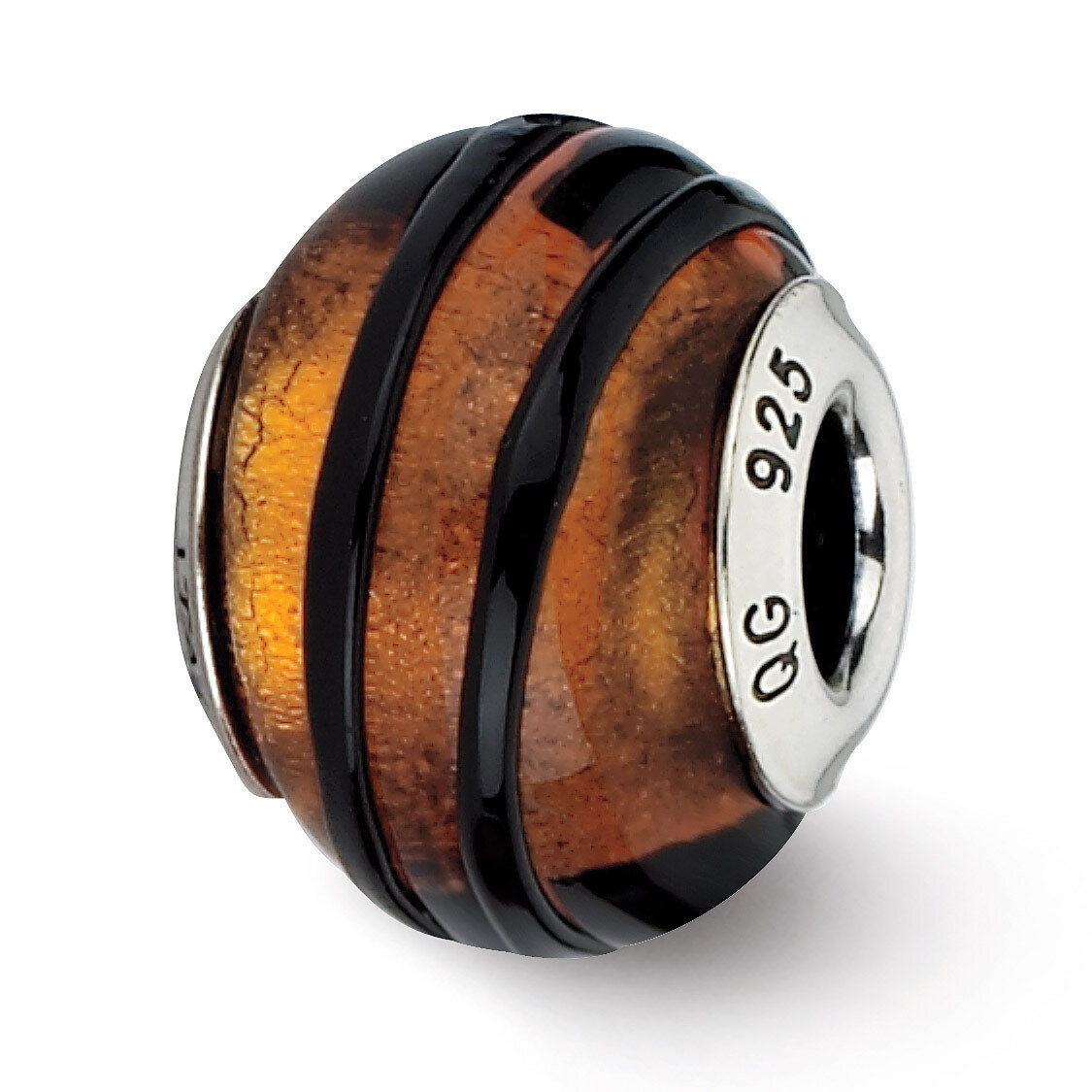 Orange Black Stripes Murano Bead - Sterling Silver QRS2107, MPN: QRS2107, 883957511986