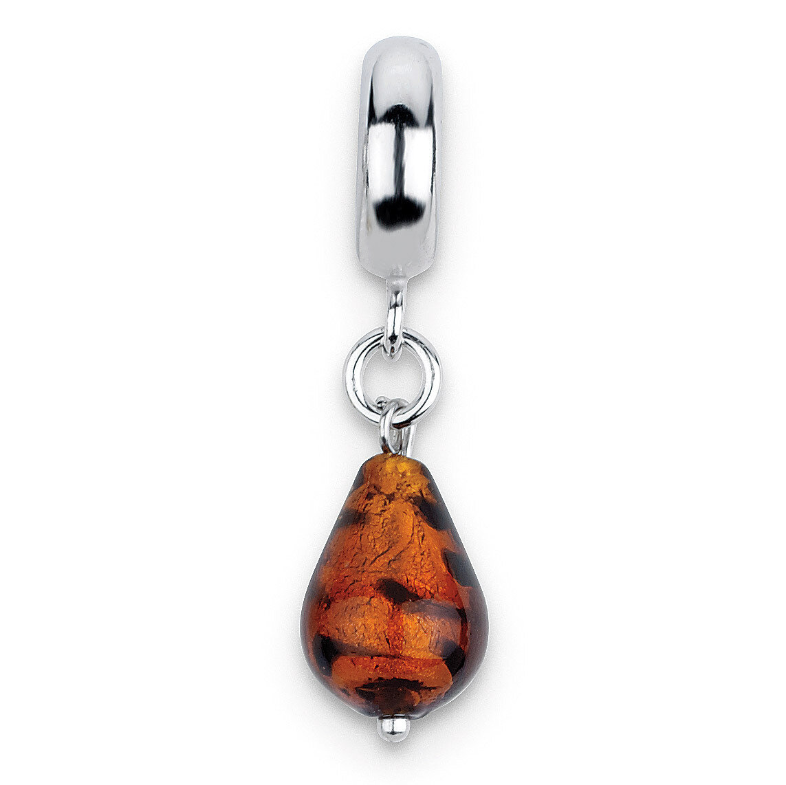 Sunset with Black Spots Murano Dangle Bead - Sterling Silver QRS2146, MPN: QRS2146, 883957512372