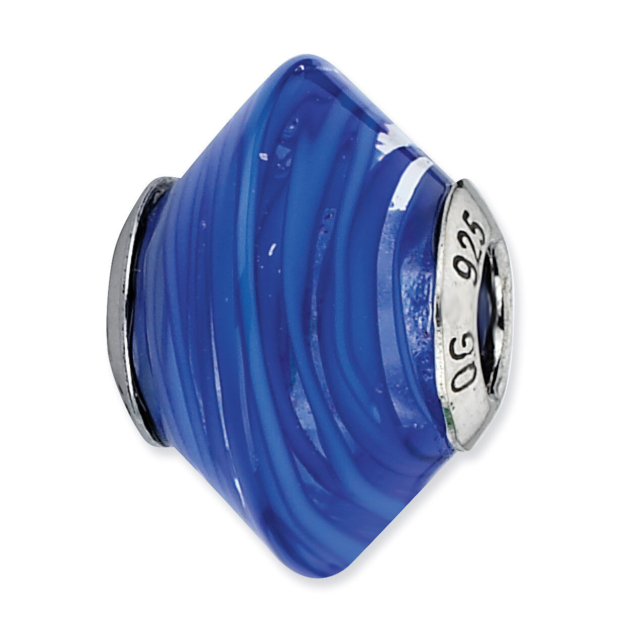 Dark Blue Swirls Murano Glass Bead - Sterling Silver QRS2156