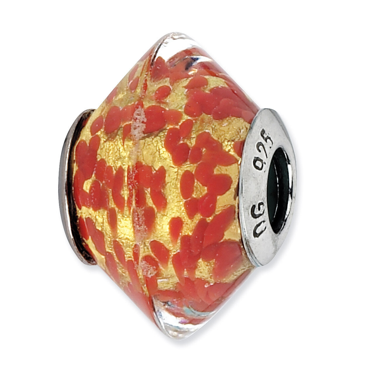 Red Yellow Murano Glass Bead - Sterling Silver QRS2159