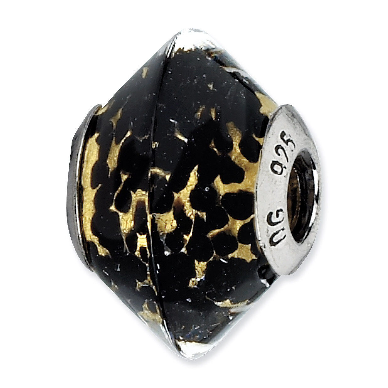 Black Yellow Murano Glass Bead - Sterling Silver QRS2161