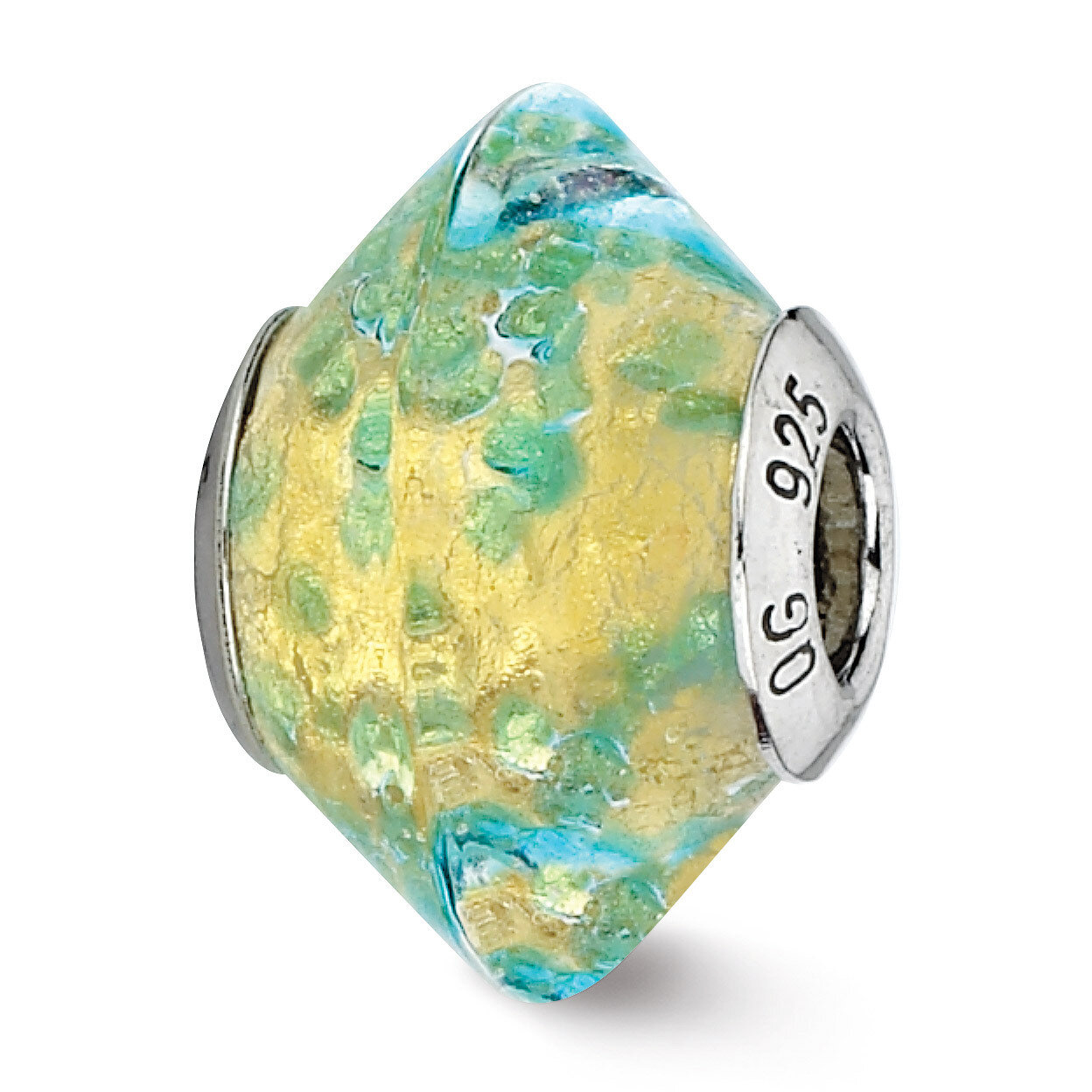 Yellow with Teal Murano Glass Bead - Sterling Silver QRS2162, MPN: QRS2162, 883957512532