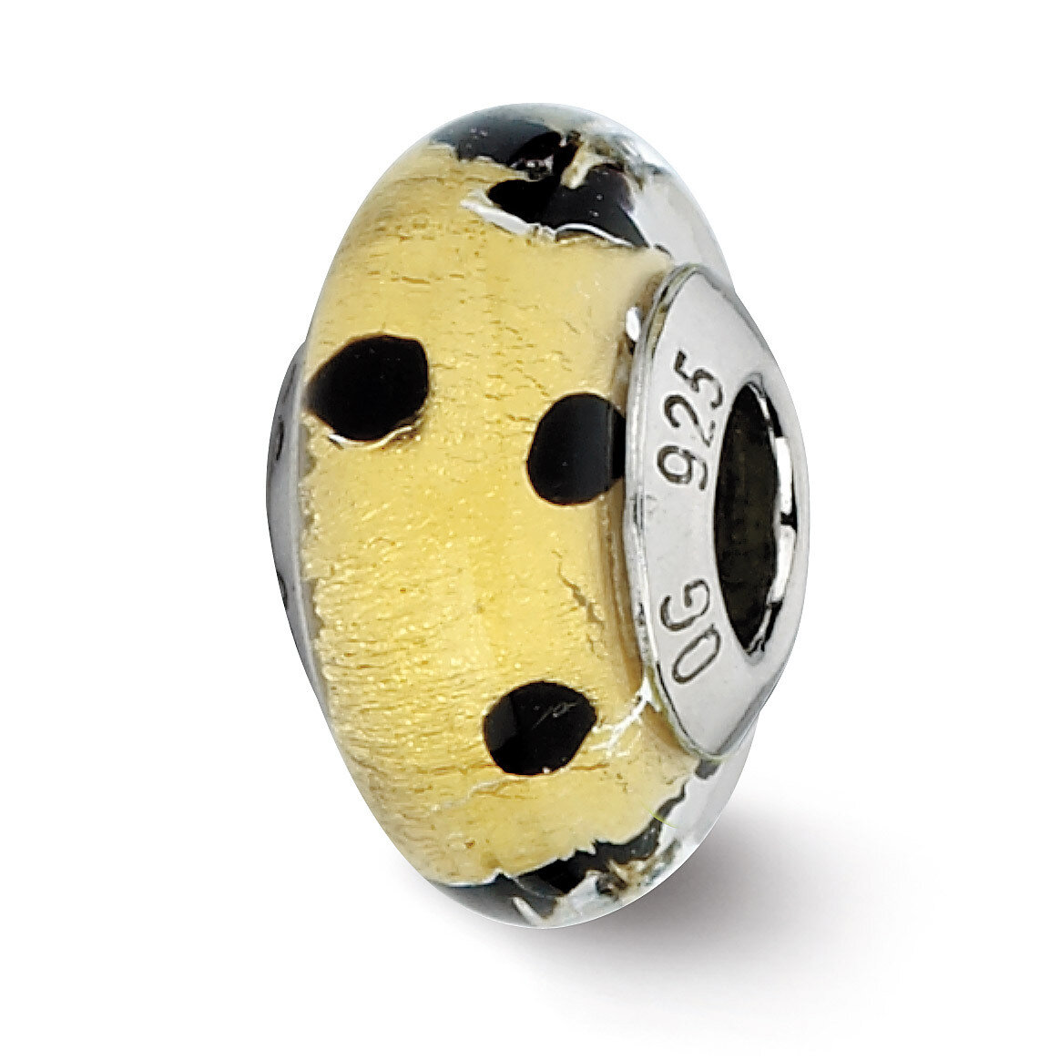 Gold with Black Dots Murano Bead - Sterling Silver QRS2212, MPN: QRS2212, 883957513034