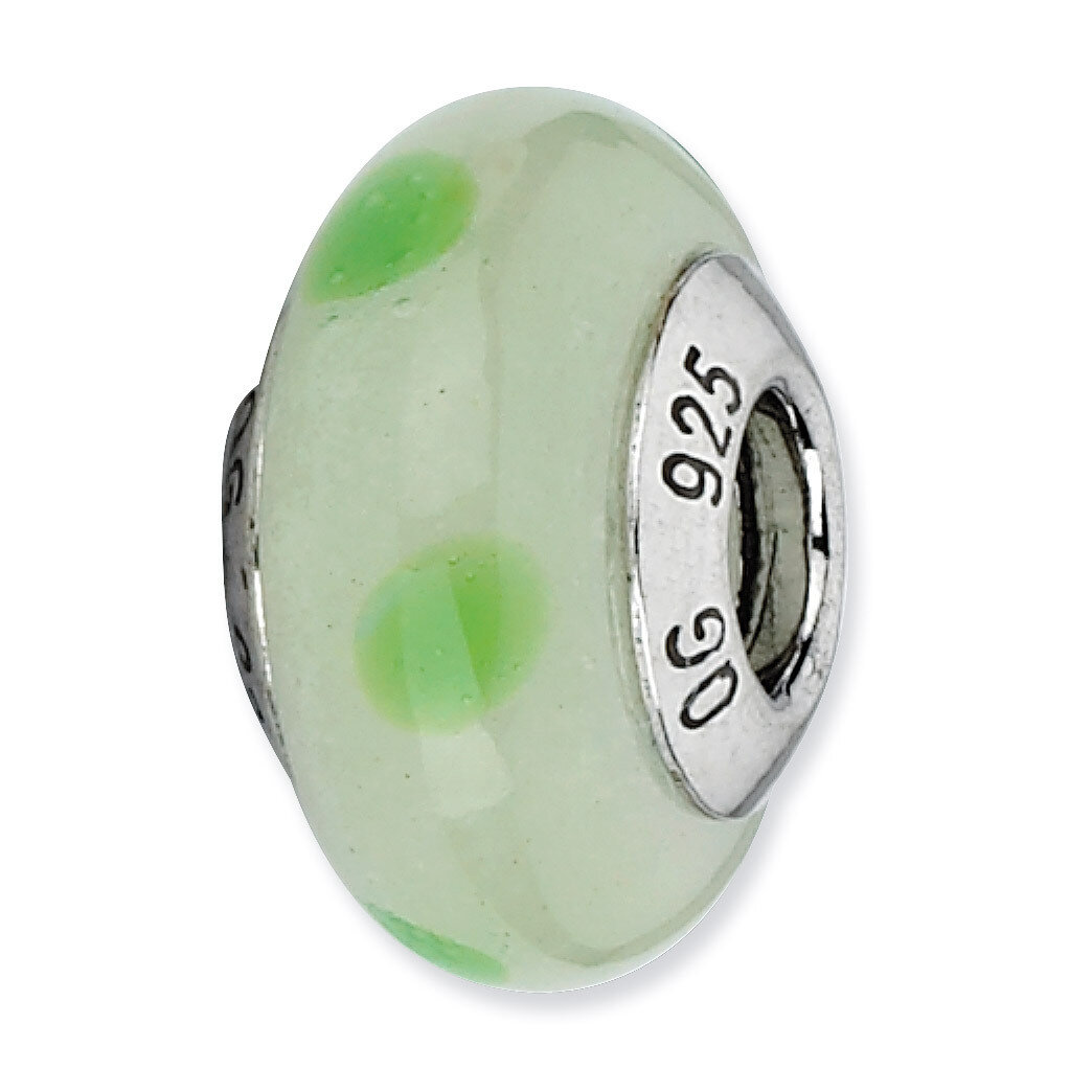 Lt Green with Green Dots Murano Bead - Sterling Silver QRS2231