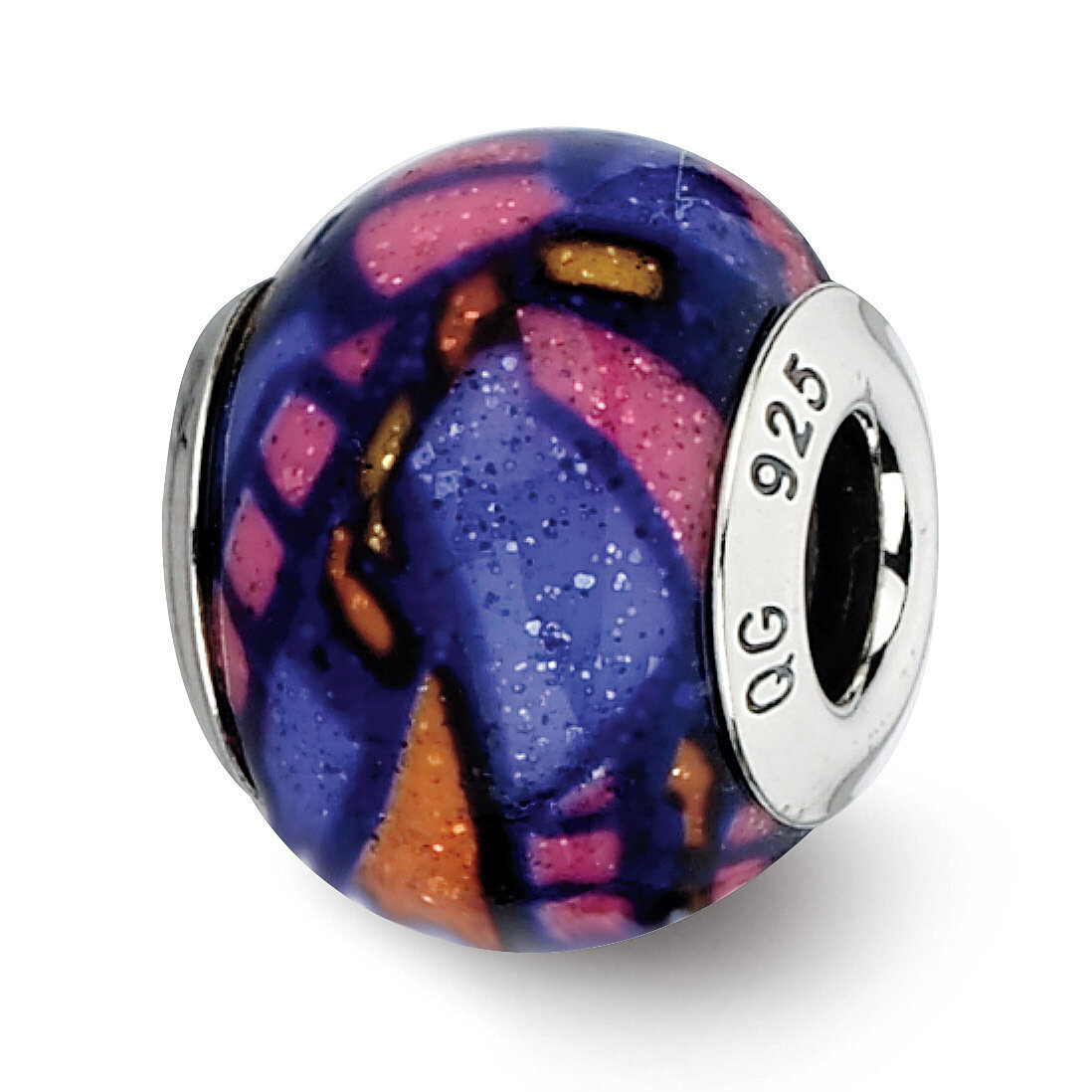 Multicolor with Glitter Overlay Glass Bead - Sterling Silver QRS2264