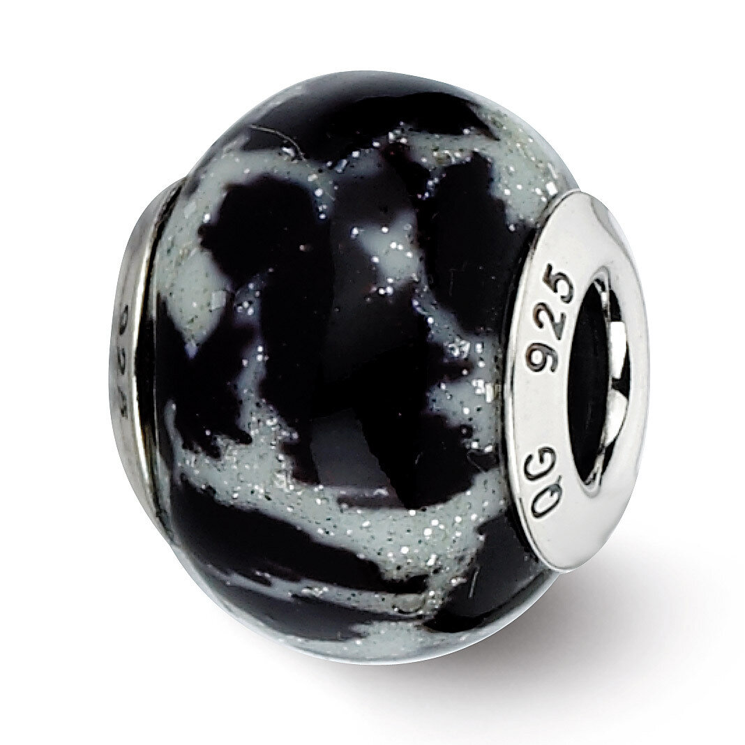 White &amp; Black with Glitter Overlay Glass Bead - Sterling Silver QRS2265, MPN: QRS2265, 883957513560