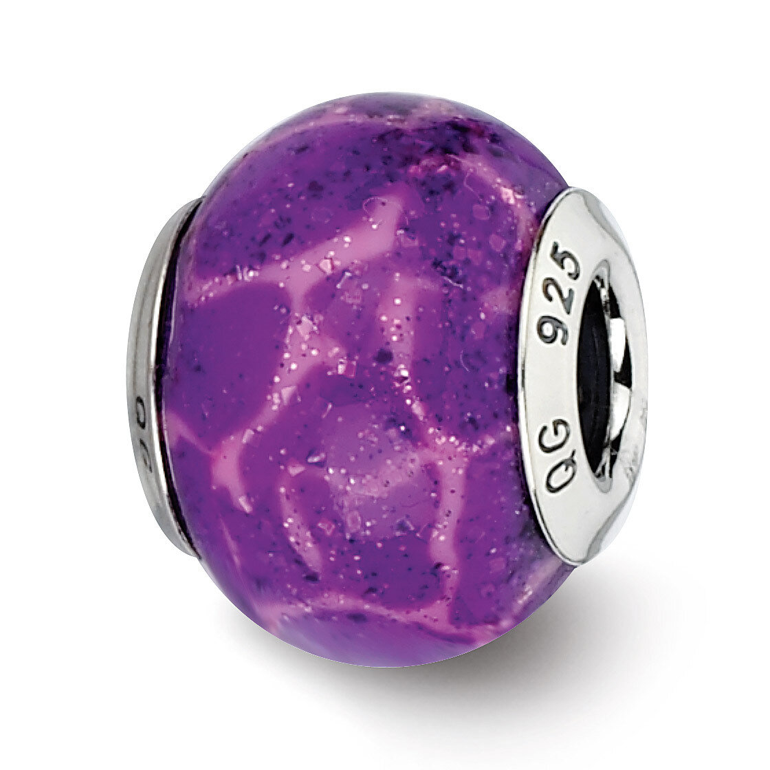 Purple & Pink with Glitter Overlay Glass Bead - Sterling Silver QRS2269