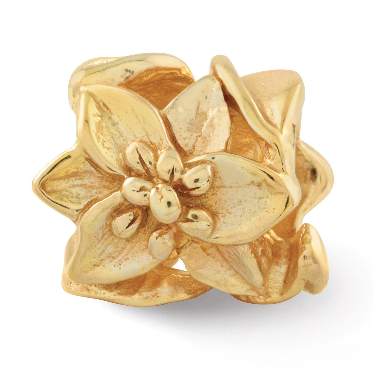 Gold-plated Plumeria Floral Bead - Sterling Silver QRS227GP, MPN: QRS227GP, 883957408767