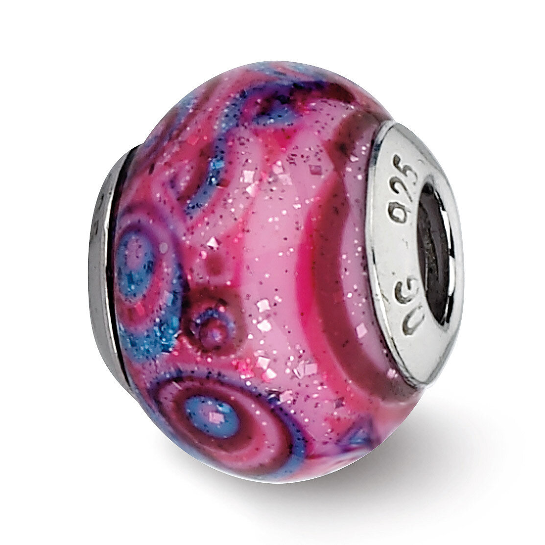 Pink &amp; Purple Swirls Overlay Glass Bead - Sterling Silver QRS2281, MPN: QRS2281, 883957513720