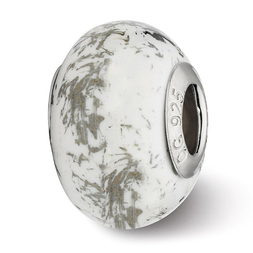 White with Platinum Foil Ceramic Bead - Sterling Silver QRS2330, MPN: QRS2330, 883957514208