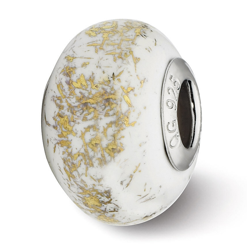 White with Gold Foil Ceramic Bead - Sterling Silver QRS2331, MPN: QRS2331, 883957514215