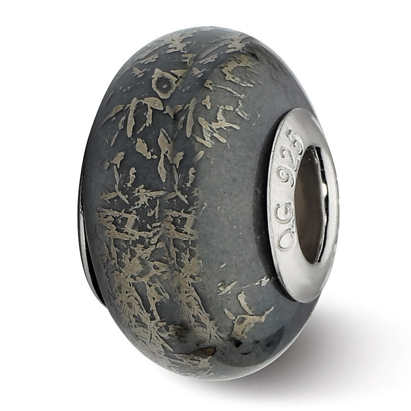 Grey with Platinum Foil Ceramic Bead - Sterling Silver QRS2332, MPN: QRS2332, 883957514222
