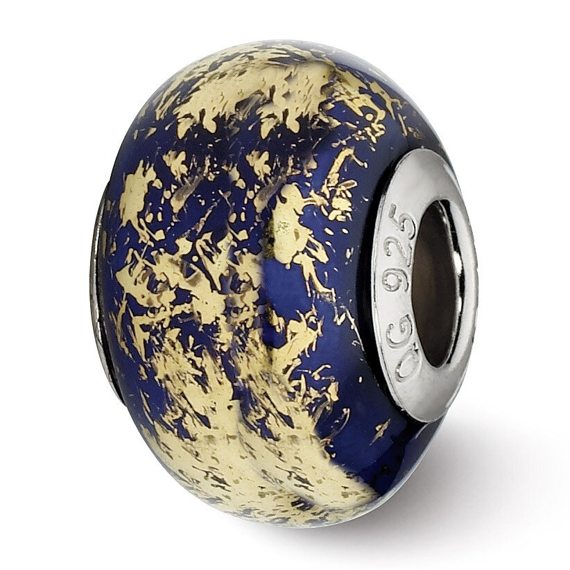 Dark Blue with Gold Foil Ceramic Bead - Sterling Silver QRS2335, MPN: QRS2335, 883957514253