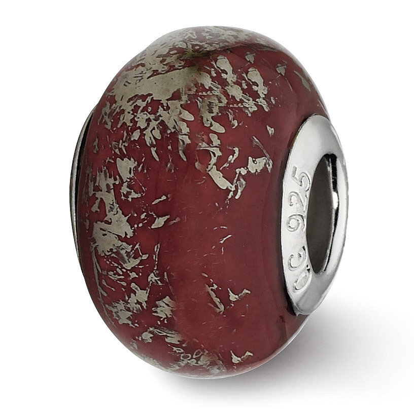 Dark Red with Platinum Foil Ceramic Bead - Sterling Silver QRS2343, MPN: QRS2343, 883957514338