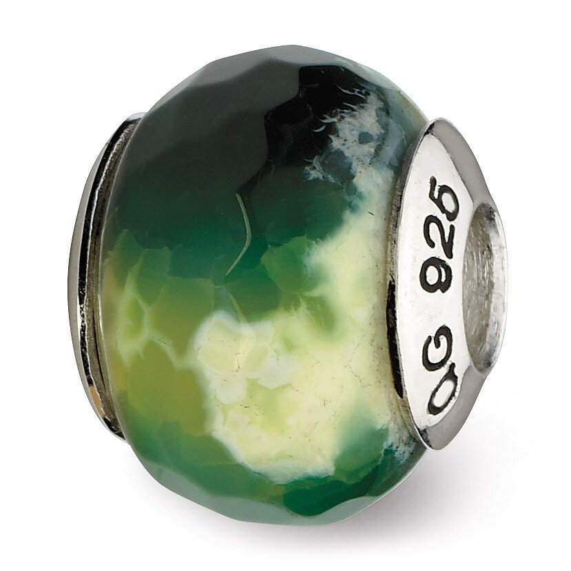 Green Cracked Agate with Shell Stone Bead - Sterling Silver QRS2348