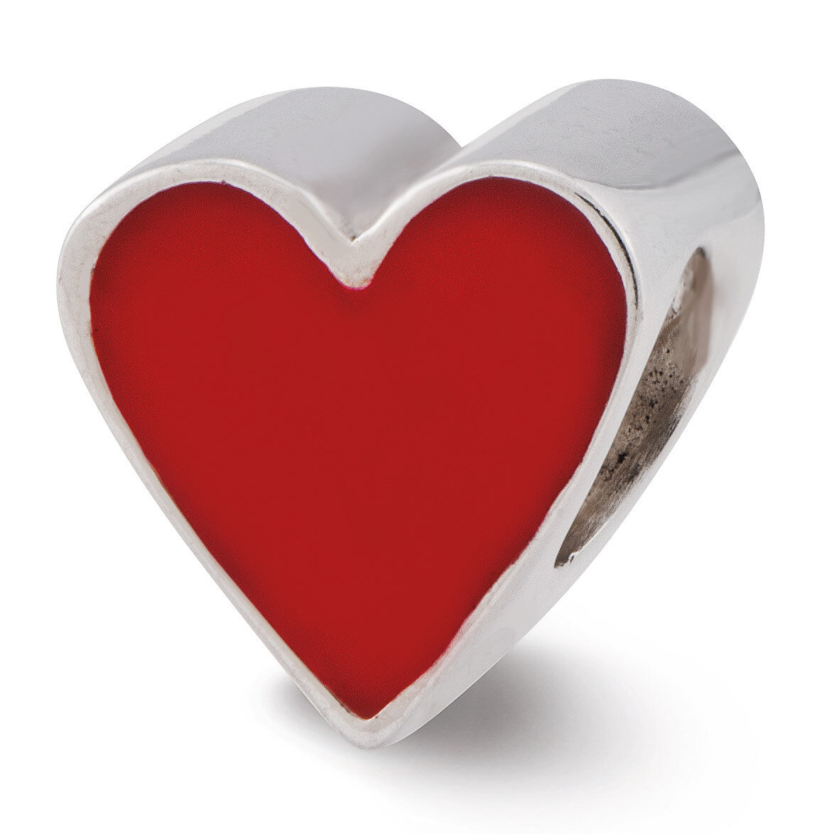 Red Enameled Heart Bead - Sterling Silver QRS2368