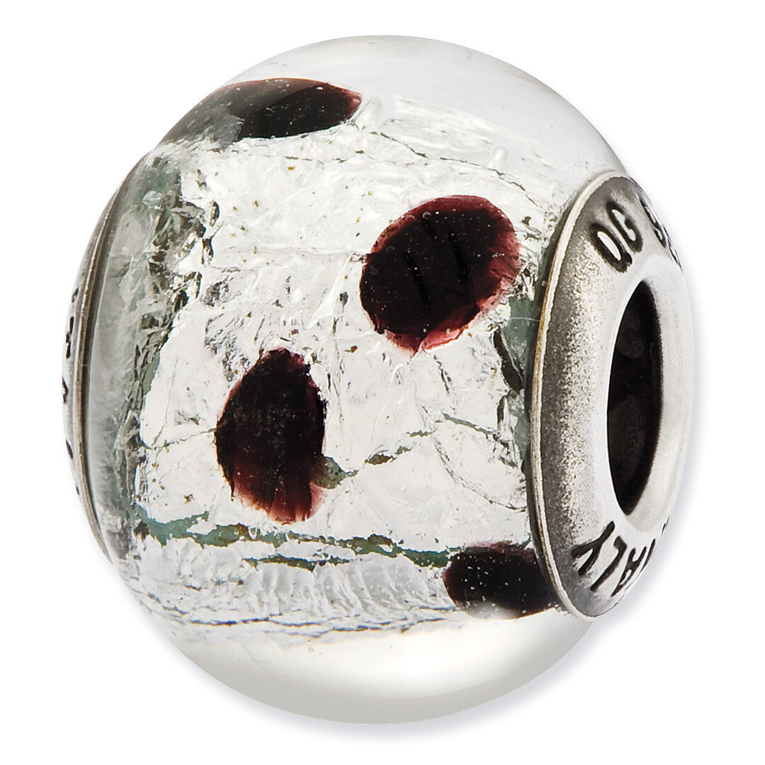 Murano Silver &amp; Burgandy Glass Bead - Sterling Silver QRS2460, MPN: QRS2460, 883957056609