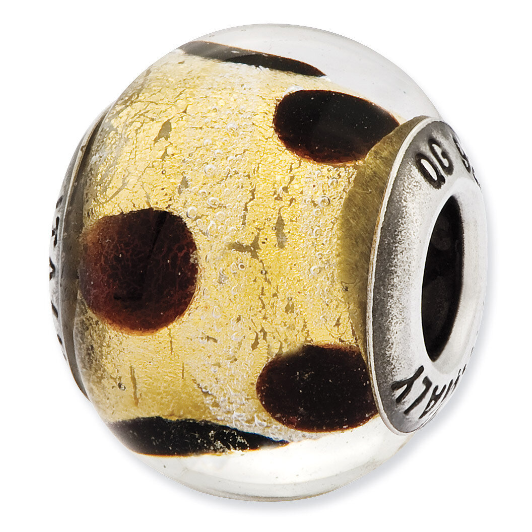 Murano Yellow & Brown Glass Bead - Sterling Silver QRS2463