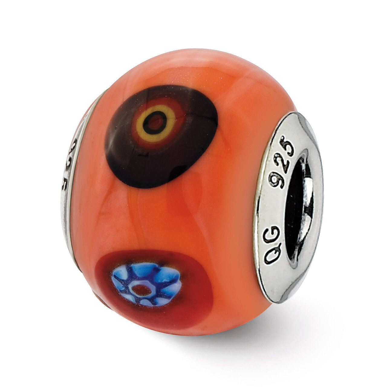 Orange with Decorative Accents Glass Bead - Sterling Silver QRS2470, MPN: QRS2470, 883957571546