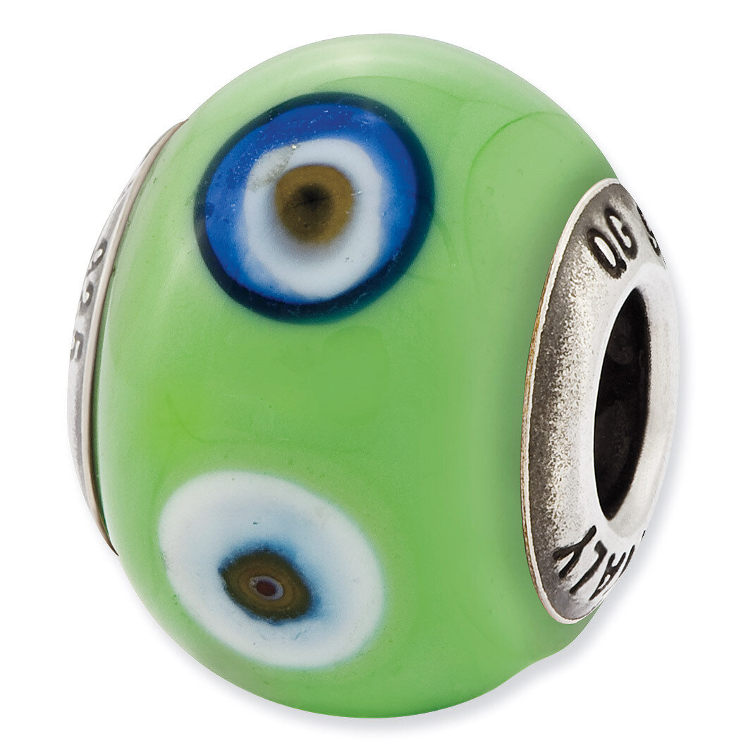 Green with Decorative Accents Glass Bead - Sterling Silver QRS2471