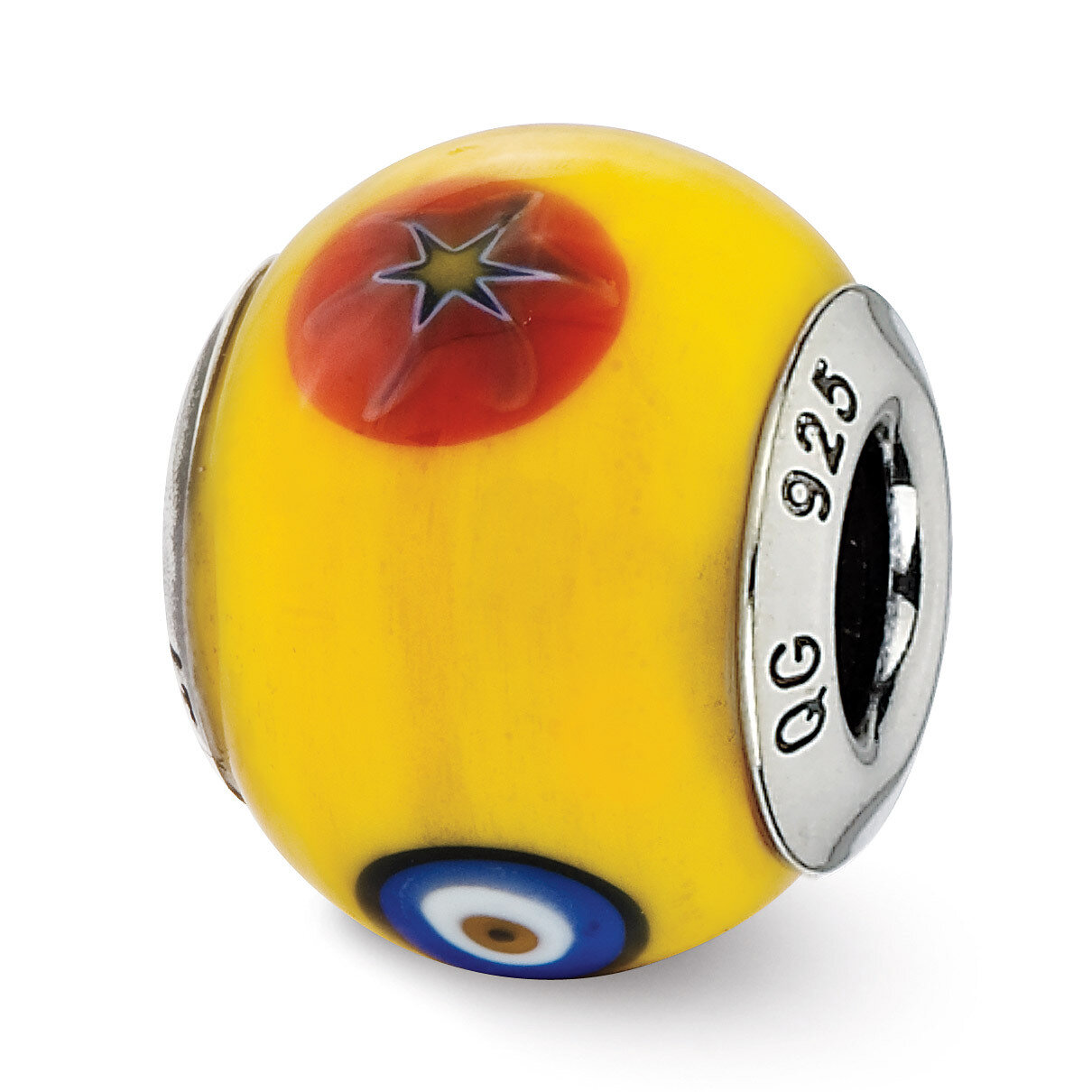 Yellow with Decorative Accents Glass Bead - Sterling Silver QRS2473, MPN: QRS2473, 883957577227