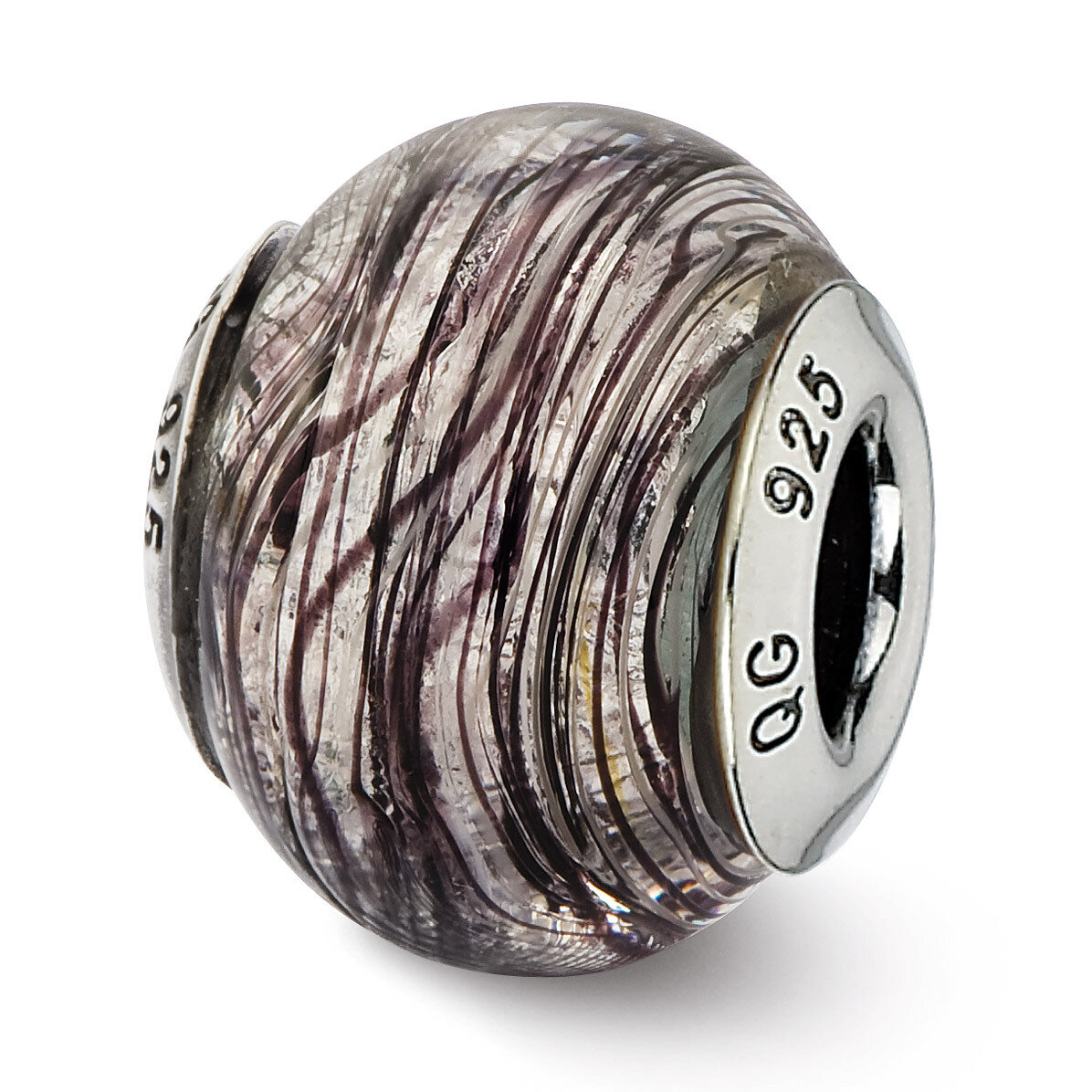 Murano Purple Stripes Glass Bead - Sterling Silver QRS2474, MPN: QRS2474, 883957543734