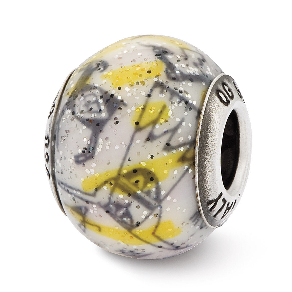 Decorative Yellow & White Glass Bead - Sterling Silver QRS2519