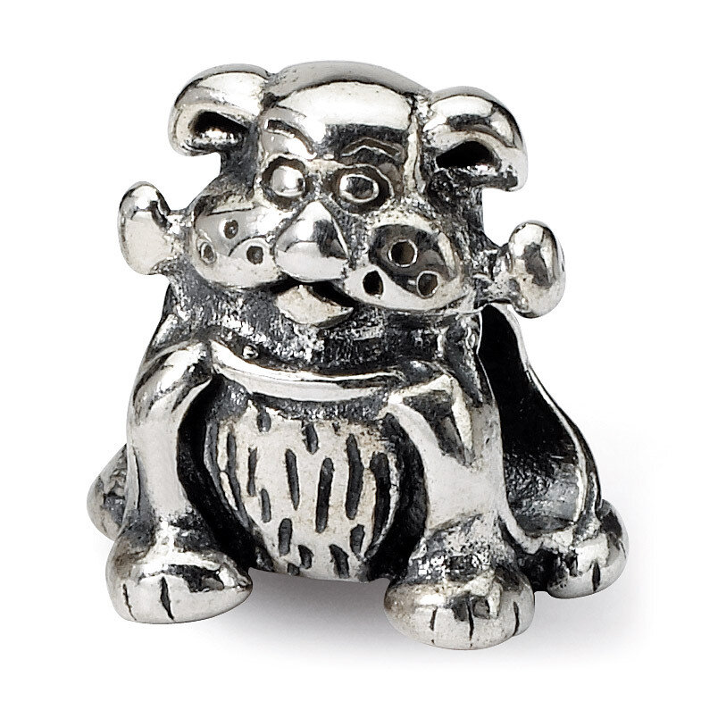 Dog with Bone Bead - Sterling Silver QRS258