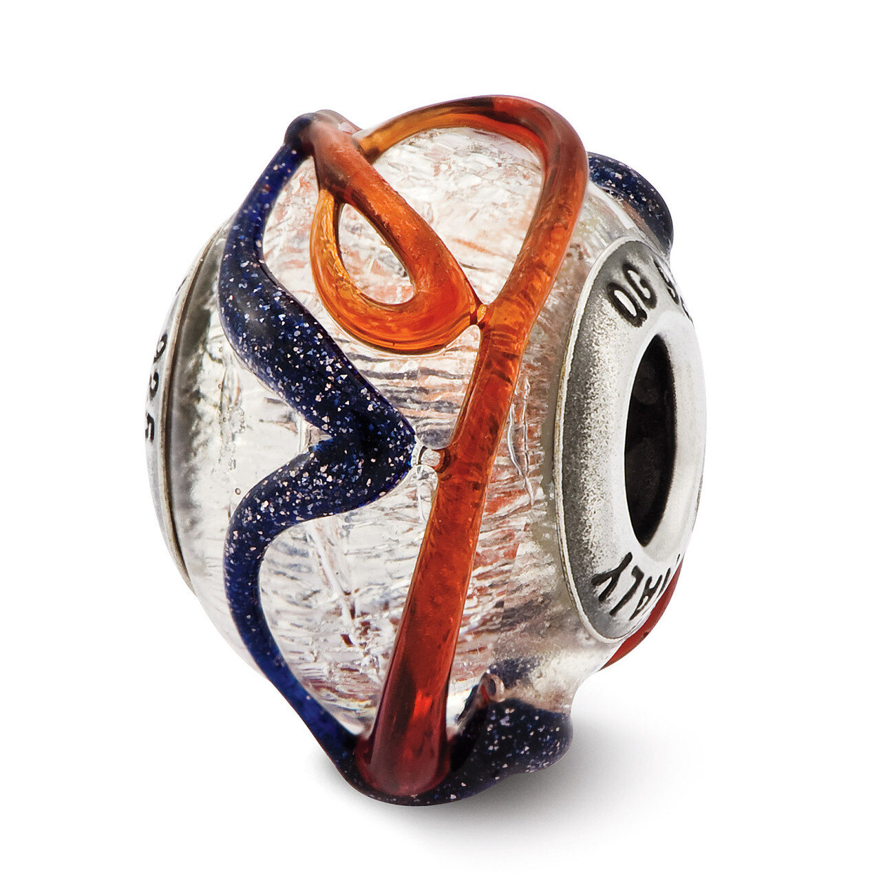 Silver with Blue &amp; Red Textured Lines Glas - Sterling Silver QRS2605, MPN: QRS2605, 883957556536
