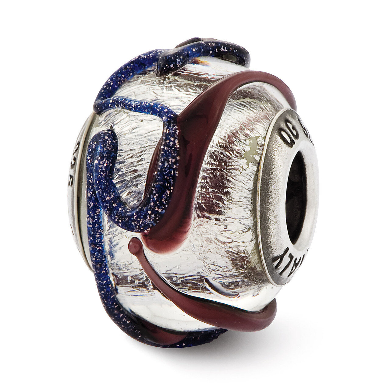 Silver with Purple Textured Lines Glass Be - Sterling Silver QRS2606, MPN: QRS2606, 883957577234
