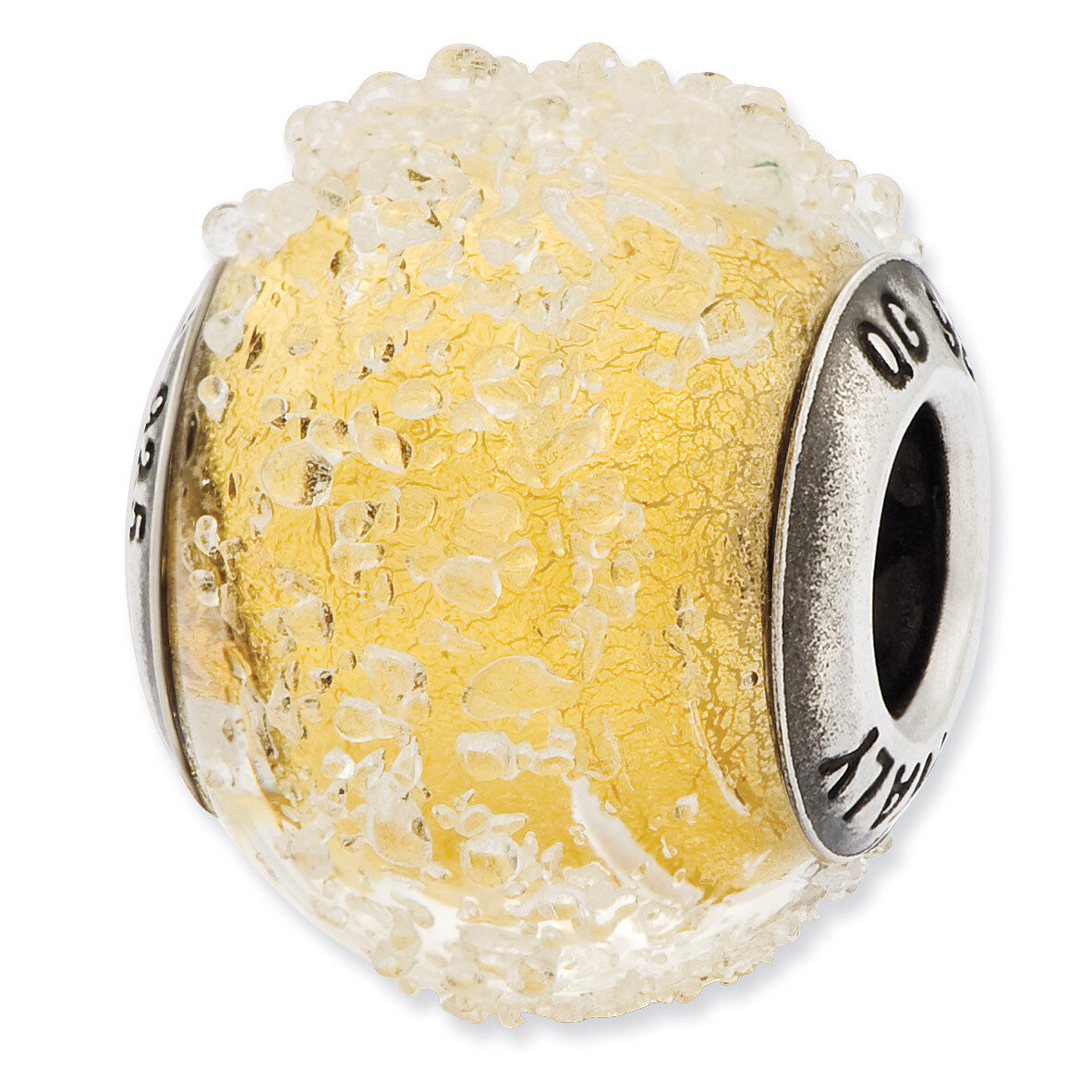 Light Yellow Textured Glass Bead - Sterling Silver QRS2620, MPN: QRS2620, 883957057026