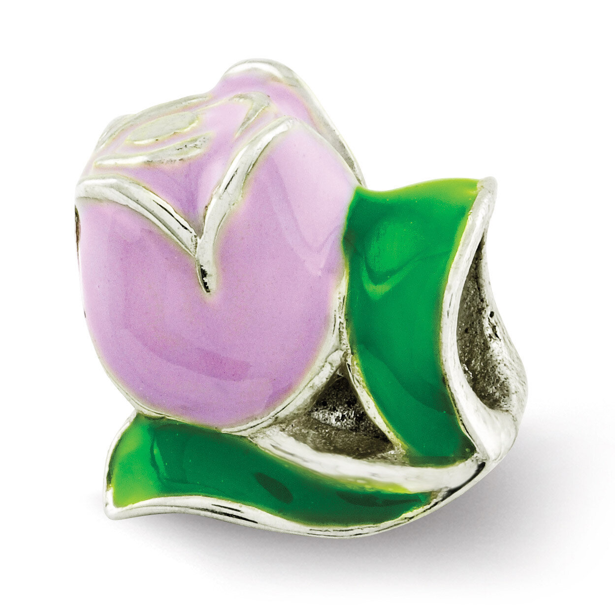 Enameled Tulip Bead - Sterling Silver QRS2658