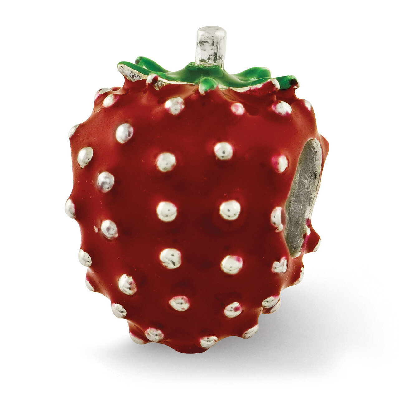 Enameled Strawberry Bead - Sterling Silver QRS2662