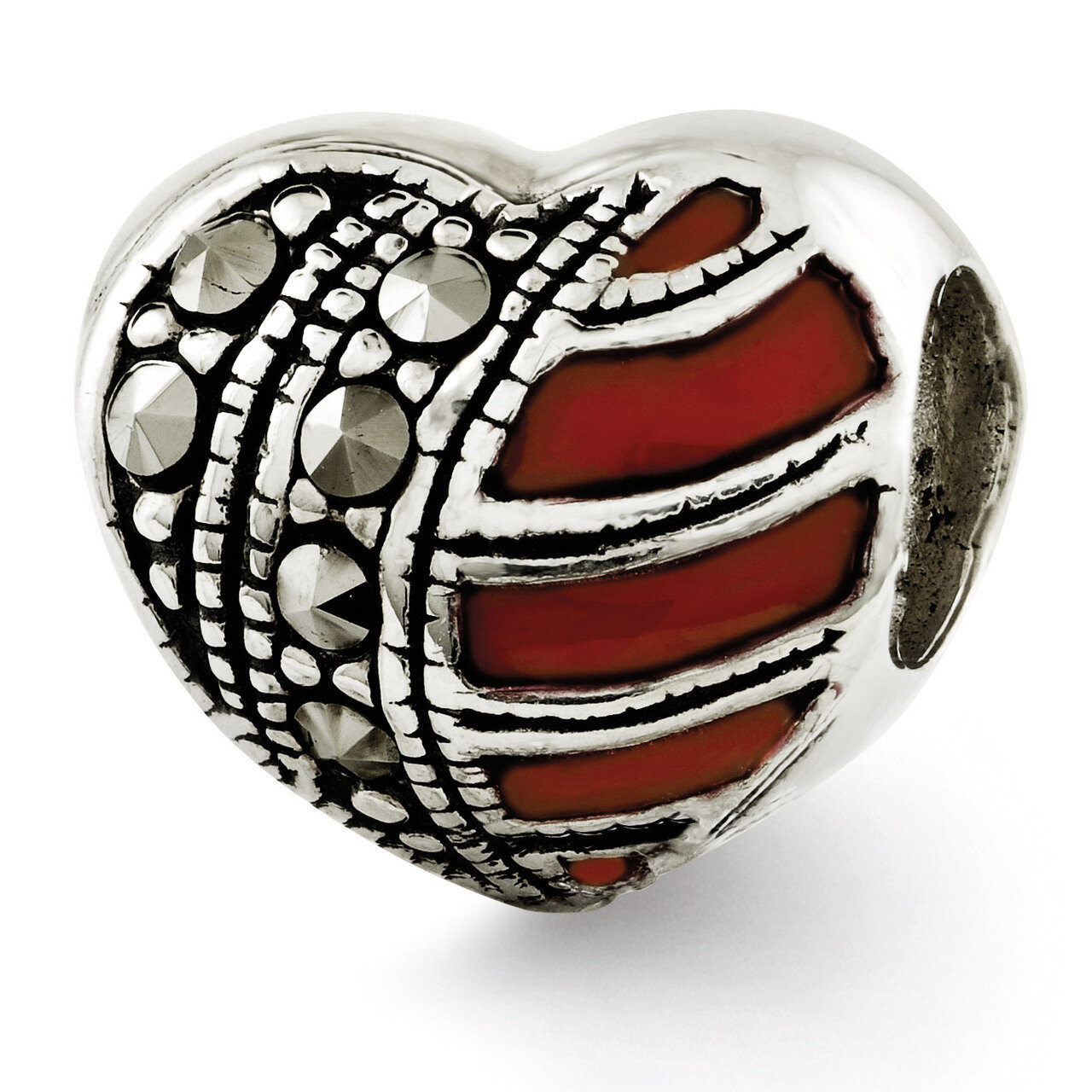 Marcasite &amp; Enameled Heart Bead - Sterling Silver QRS2663, MPN: QRS2663, 883957543819