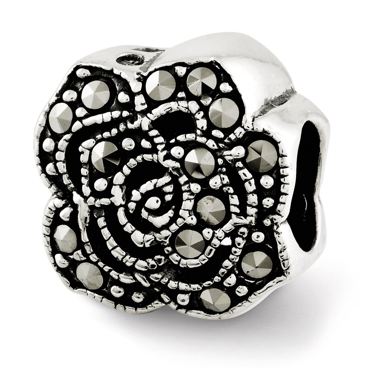 Marcasite Flower Bead - Sterling Silver QRS2676, MPN: QRS2676, 886774991108