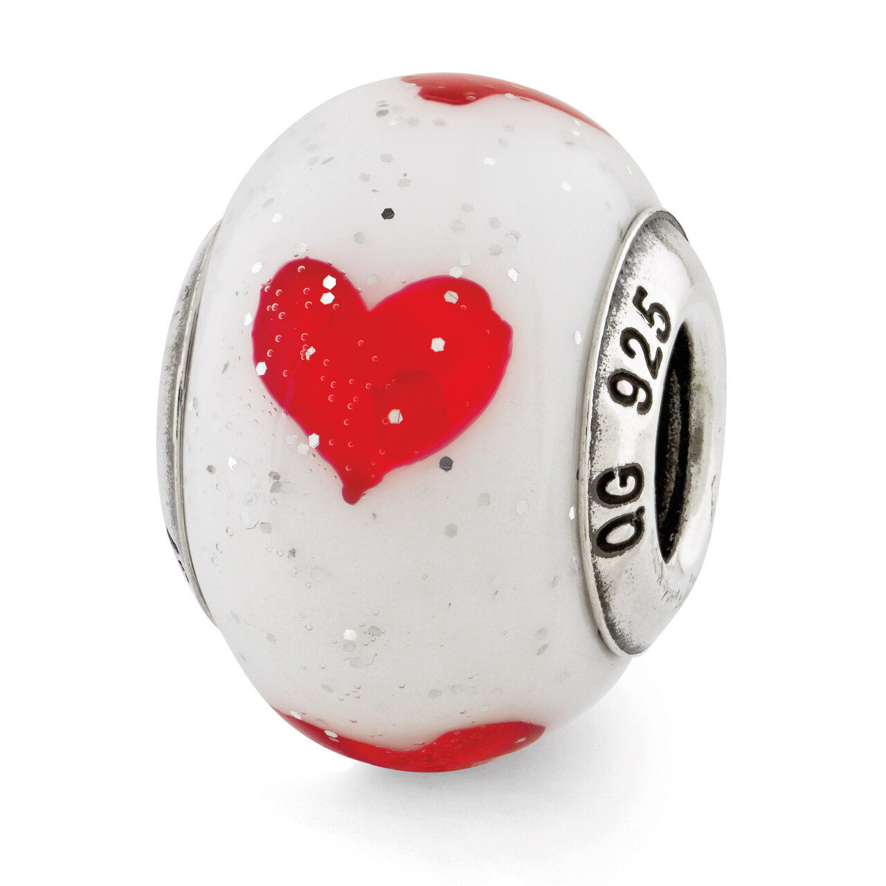 Hearts Glass Bead - Sterling Silver QRS2691
