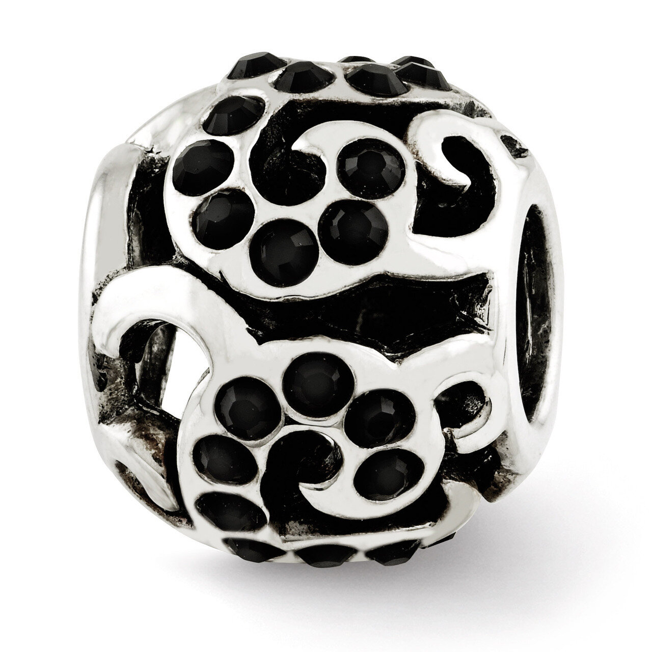 Black Swarovski Elements Swirl Bead - Sterling Silver QRS2701, MPN: QRS2701, 886774990910