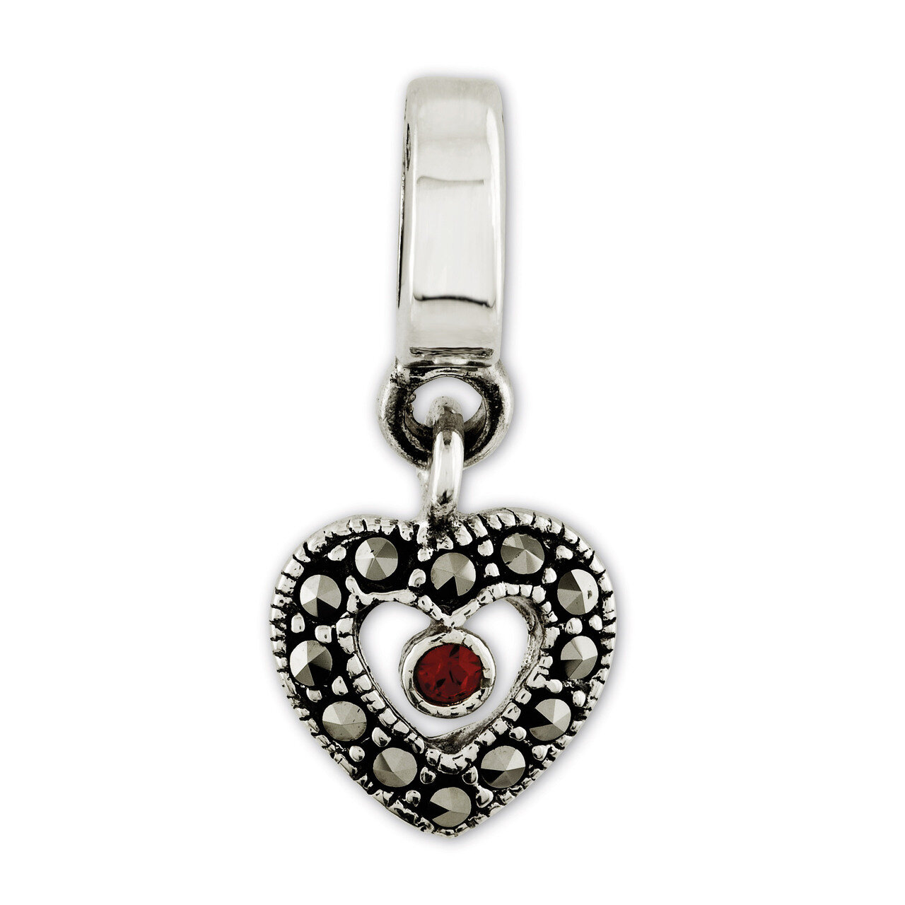 Marcasite Heart Dangle Bead - Sterling Silver QRS2714, MPN: QRS2714, 883957516622
