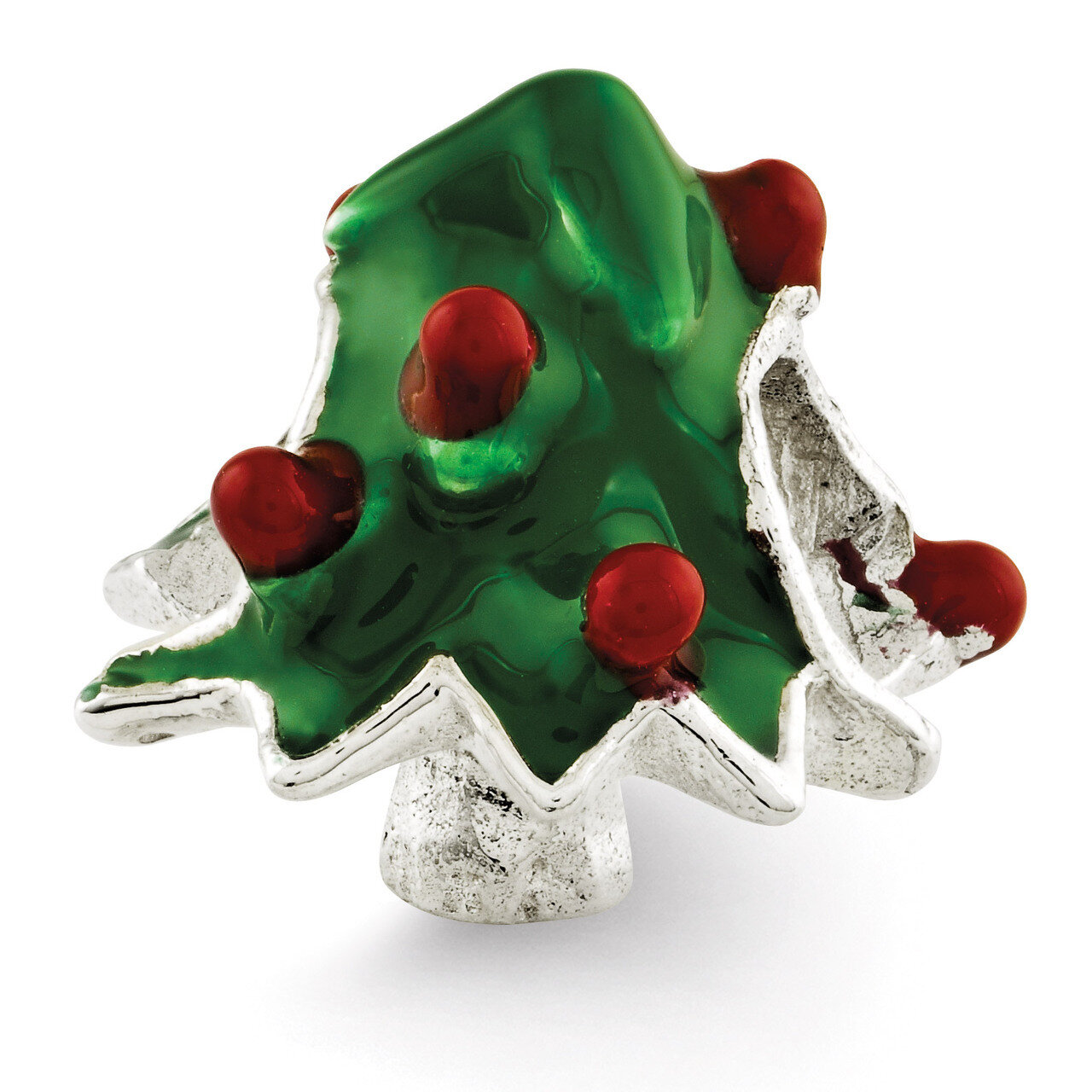 Enameled Christmas Tree Bead - Sterling Silver QRS2736