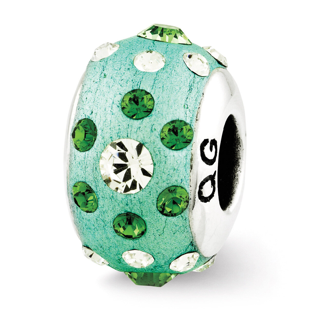 Green Molded with Swarovski Elements Bead - Sterling Silver QRS2748