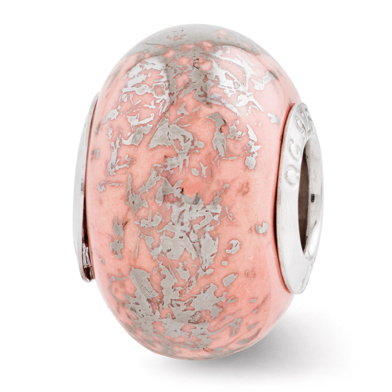 Pink with Platinum Foil Ceramic Bead - Sterling Silver QRS2767, MPN: QRS2767, 886774992815