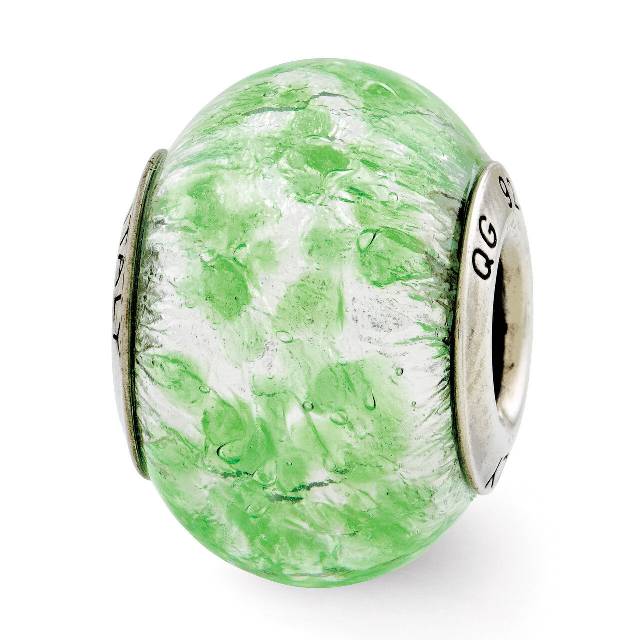Green White Murano Glass Bead - Sterling Silver QRS2783, MPN: QRS2783, 883957574851