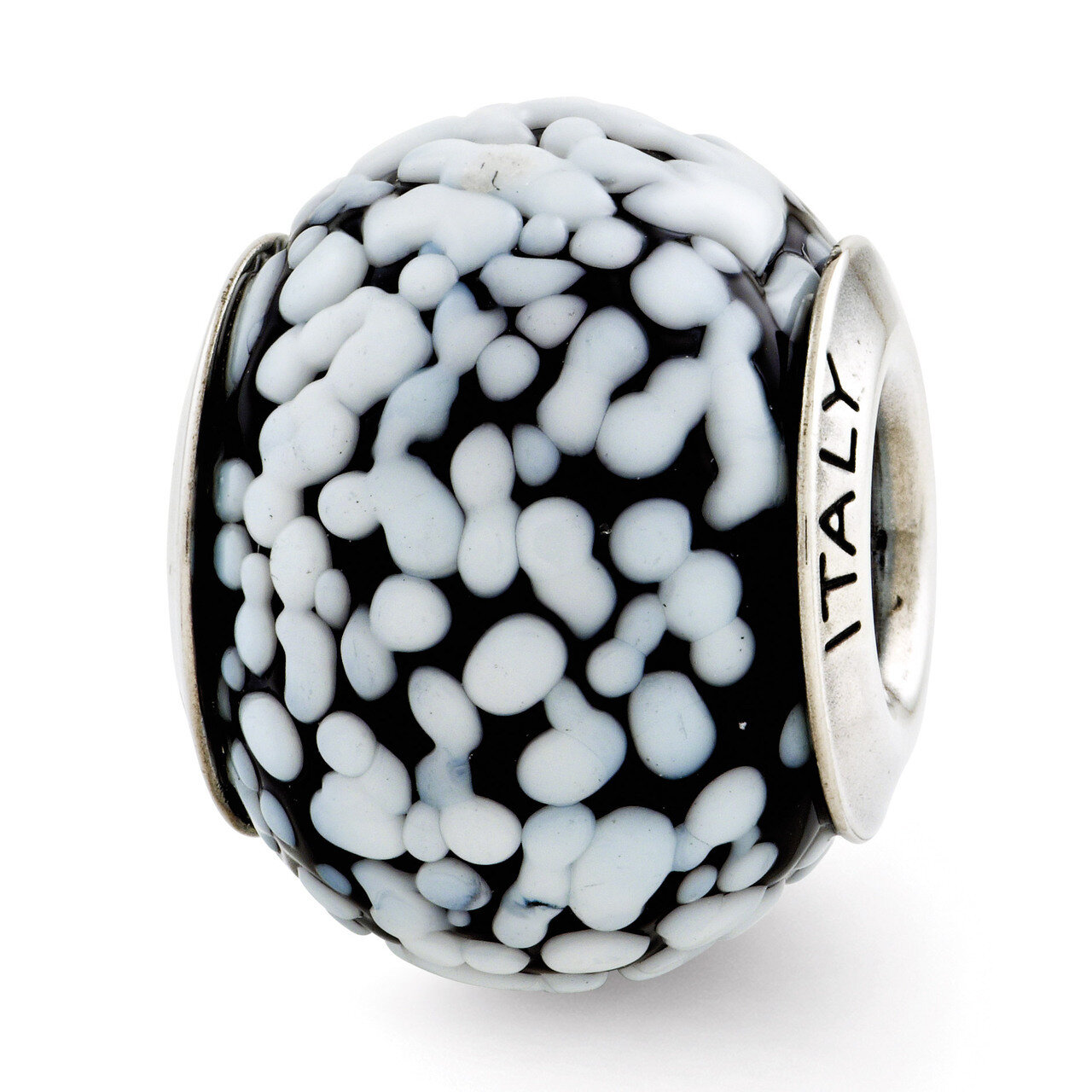 White Black Murano Glass Bead - Sterling Silver QRS2784