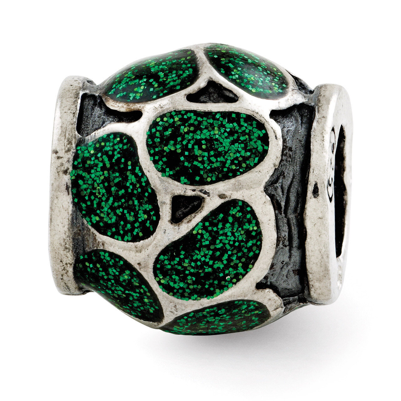 Green Enamel with Sparkles Bead - Sterling Silver QRS2812