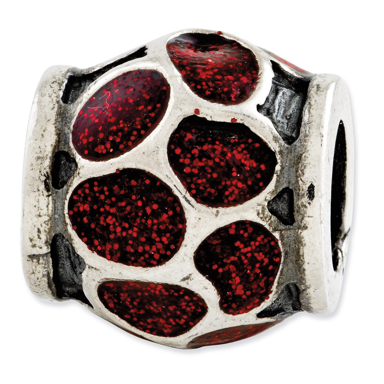 Red Enamel with Sparkles Bead - Sterling Silver QRS2813, MPN: QRS2813, 883957039138