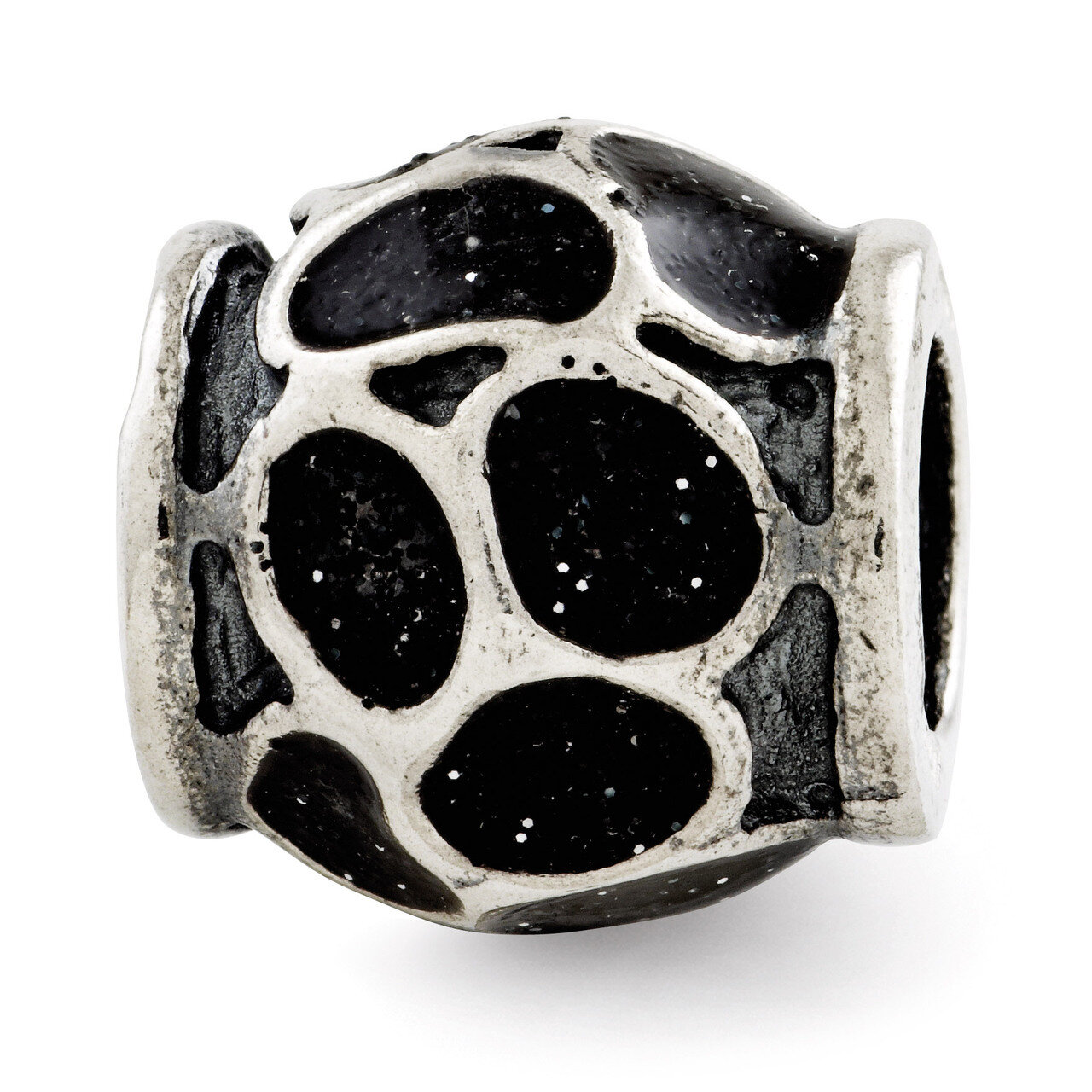 Black Enamel with Sparkles Bead - Sterling Silver QRS2814, MPN: QRS2814, 883957056784
